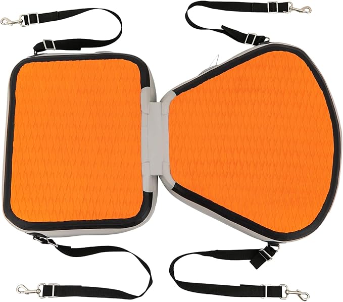 Inflatable Kayak Seat, Universal Paddle Board Seat, Thicken Seat Cushion for Kayak with Foldable Back Support Adjustable Back Strap for Sit On Top Kayaks Canoes Fishing Boats 17.7*18.8*17.7in (Orange)