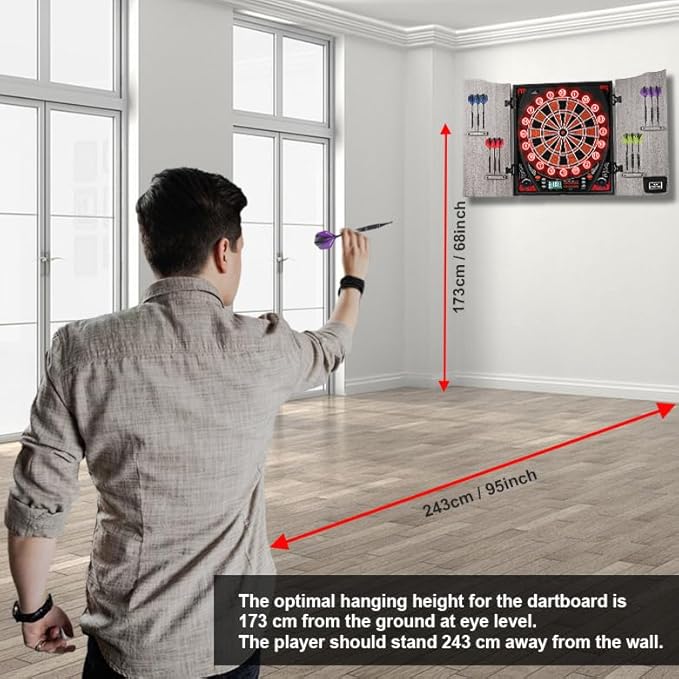 Lieutenant General Electronic Dartboard Cabinet,18 Puzzle Cabinet,Electronic Dartboard for Adult,34 Games 355 Variations with 12 Soft Tip Darts,Dartboard Cabinet for Game Rooms (Orange)