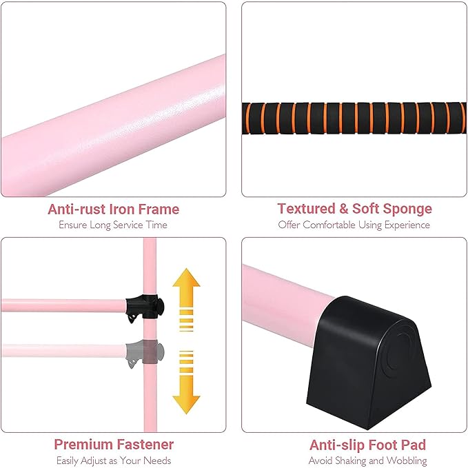 Costzon Portable Ballet Barre, 4ft Freestanding Double Ballet Bar with Adjustable Height, Fitness Dance Bar w/Foam Pads for Stretching, Home Gym Barre Exercise Equipment for Kids & Adults
