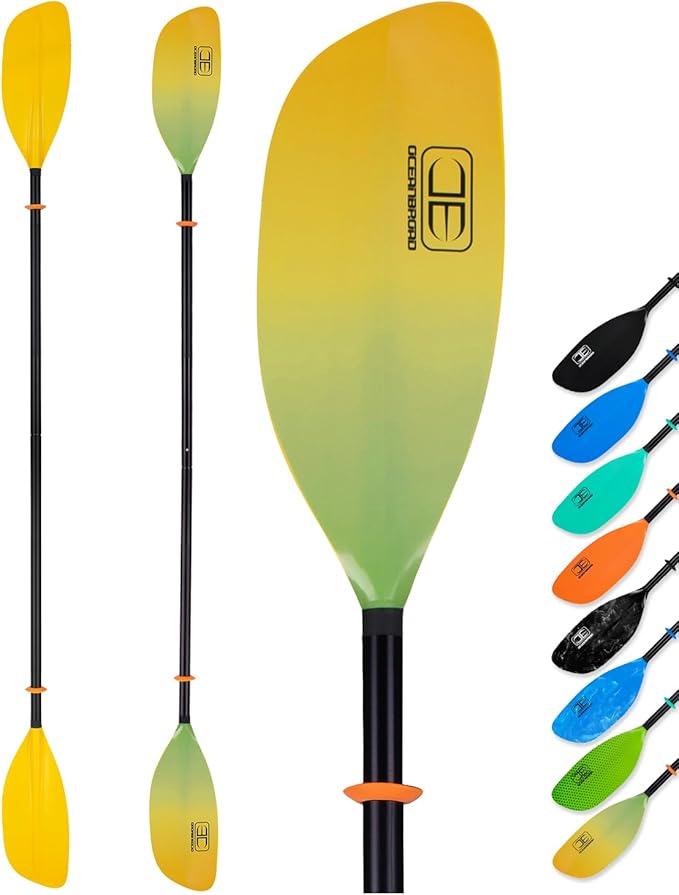 OCEANBROAD Kayak Paddle 86in/218cm, 90.5in/230cm Alloy Shaft 2-Piece Floatable Kayak Oar for Kayaking Canoeing Boating