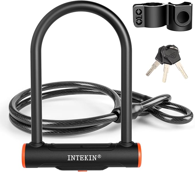 Bike U Lock Heavy Duty Bike Lock Bicycle Lock, 16mm U Lock and 3ft / 5ft / 6ft Length Security Cable with Sturdy Mounting Bracket for Bicycle, Motorcycle and More