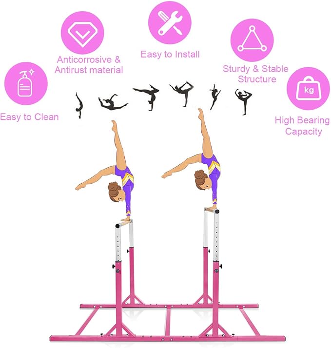 Costzon Double Horizontal Bars, Junior Gymnastic Training Parallel Bars w/11-Level 38-55" Adjustable Heights, 264lbs Capacity, Ideal for Indoors, Outdoor, Home Practice