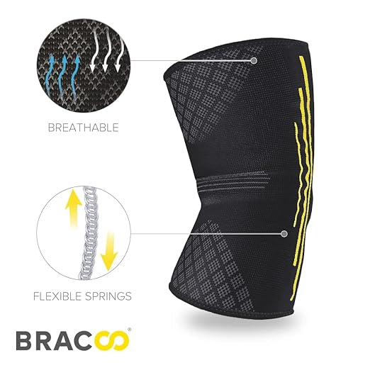 Bracoo 2 Pack Knee Compression Sleeves for Men and Women – Knee Support Brace for Running, Workout, Pain Relief, Meniscus Tear, Arthritis, Joint Recovery, Sports Injury, KE92