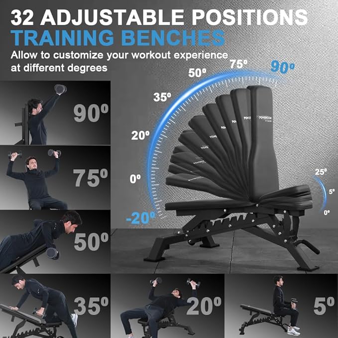 Strength Weight Bench 32 Adjustable Positions Training Benches - Heavy Duty Home Gym Equipment with 1300 LBS Weight Capacity Durable Steel Construction Incline Decline Bench for Full Body Workout