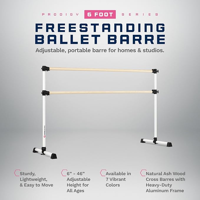 VITA Barre Portable Freestanding Double Ballet Barre, Prodigy, Wood | Adjustable Height, USA Made, Home or Gym Exercise Equipment for Kids & Adults | Dance, Fitness, Pilates