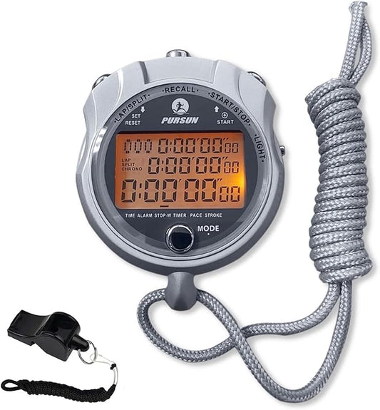 Stopwatch Timer, Digital Stop Watch with 0.01second & 0.001second Timing, Metal 10/100/400 Laps Memory, Rolilink Large dispaly Alarm Clock for Coach Sports Running Marathon