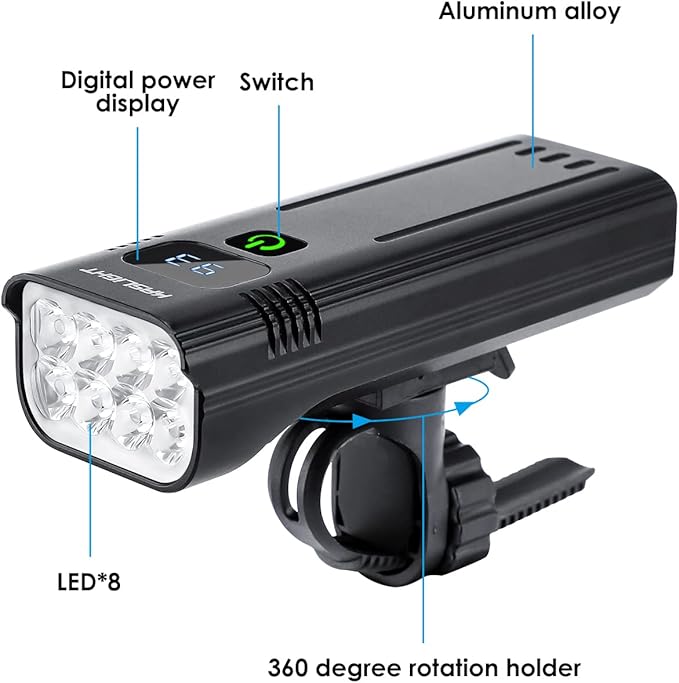 Bike Lights,Bike Light for Night Riding,10000Lumen LED Bike Headlight,Rechargeable Bike Headlight,Bright Bike Lights Front and Back with High Beam&Low Beam Light,Free Taillights