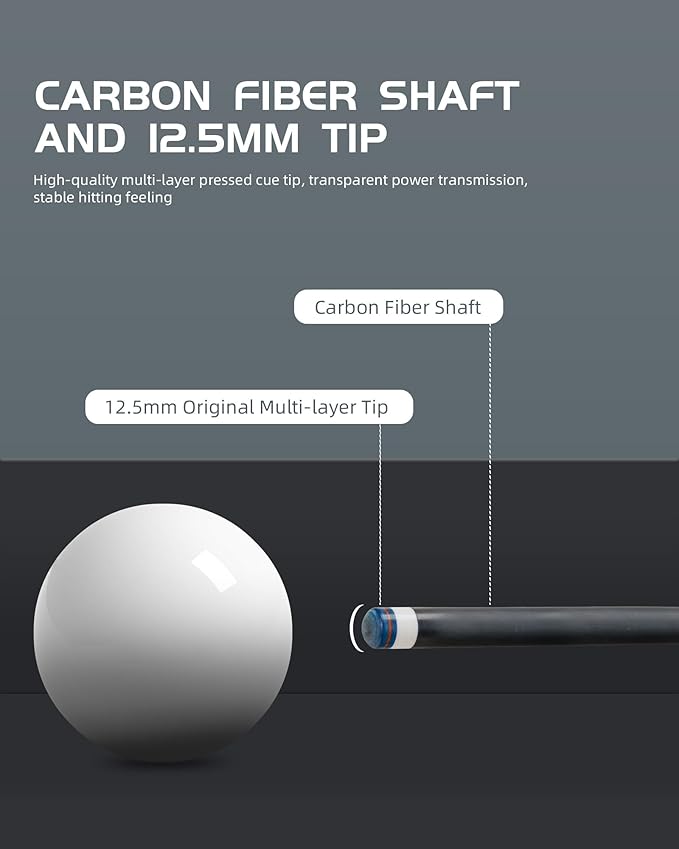 CRICAL Carbon Fiber Pool Cue Stick 58" Billiard Cue Sticks Professional Low Deflection Pool Sticks with 3/8 * 8 Pin Joint and 12.5mm Tip