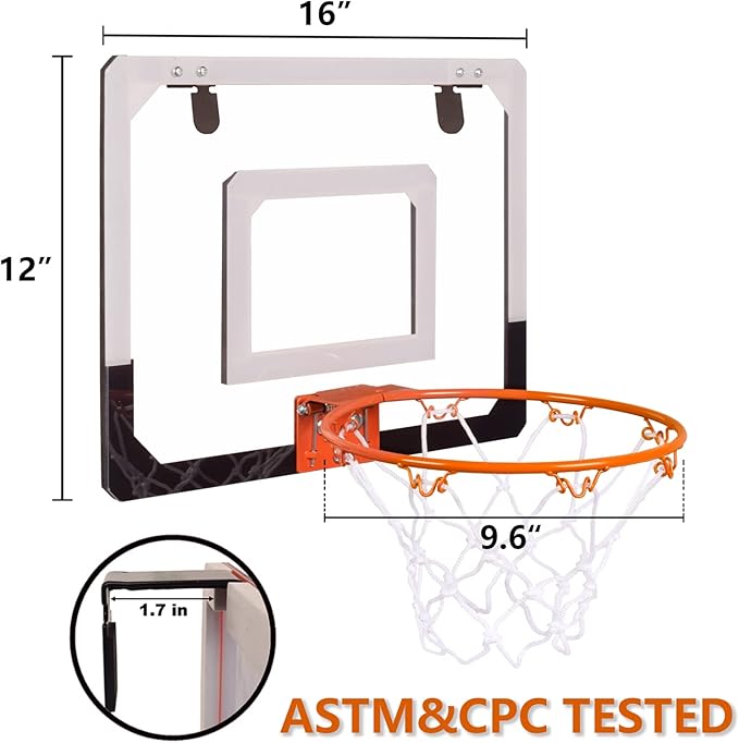 NI-ROU Indoor Mini Basketball Hoop and 4pcs Balls for Door Classroom Board Hoop Game Set for Kids Wall Mount with Complete Accessories Basketball Toy Gifts for Boys Teens
