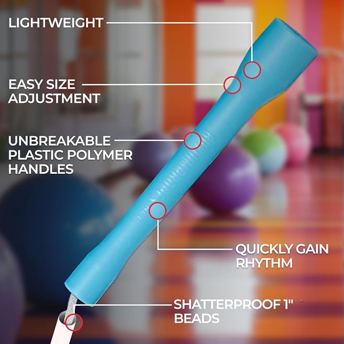 Beaded Kids Exercise Jump Rope - Segmented Skipping Rope for Kids - Durable Shatterproof Outdoor Beads - Light Weight and Tangle Free Exercise Training - Easily Adjustable Kids Jump Rope for Fitness