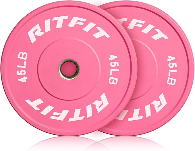 RITFIT Pink Weight Plates, 2 Inch Olympic Barbell Weight Plate, Bumper Plates With Steel Insert, Pink Weights for Gym and Home