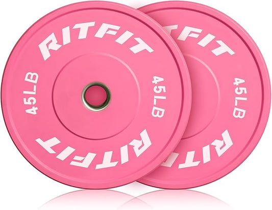 RITFIT Pink Weight Plates, 2 Inch Olympic Barbell Weight Plate, Bumper Plates With Steel Insert, Pink Weights for Gym and Home