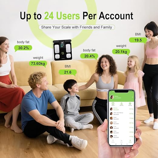 Fitness Body Fat Scales with Hand Sensors 8 Electrodes 29 Body Analysis 180kg Weight Scale, Professional Body Fat and Muscle Mass Analyzer with App/Large Display (Black)