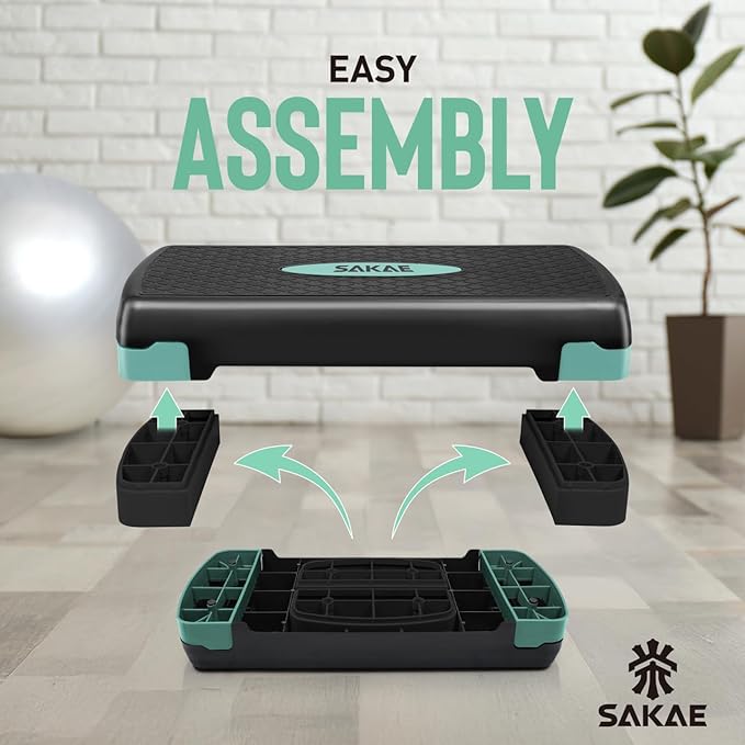 SAKAE Aerobics Step Platform Set with Weighted Vest & Measuring Tape, Adjustable Height 2 Level Risers Workout Step Trainer with Non-Slip Surface, Step Platform for Home Exercise, Multiple Colors