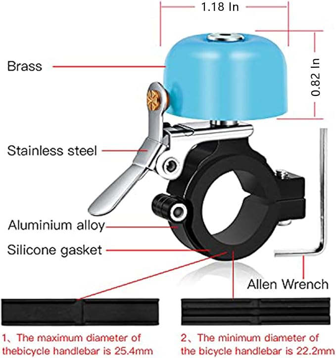 Greallthy Bike Bell Classic Brass Bicycle Bell,Bike Bells for Adults Kids,Loud Sound Bells Fit for 0.87-1.25in/22.2-31.8mm Bicycle Handlebars,Road Mountain Bike Accessories.