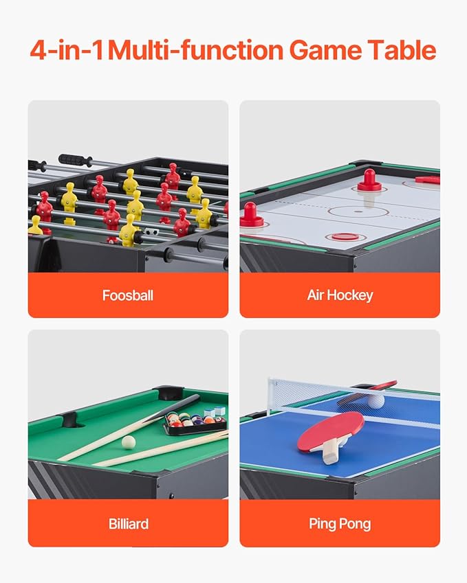VEVOR 3-in-1/4-in-1 Combo Game Table Set, 48"/54" Air Hockey, Ping Pong & Foosball Combo, with Pucks & Pushers, Multi Combination Table for Family Game Room or Office