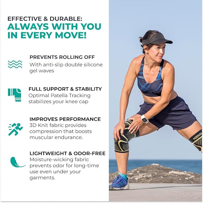 Modvel 2 Pack Knee Brace for Women & Men - Workout Knees Compression Sleeve for Knee Pain Relief Joint Support for ACL, Arthritis, Meniscus Tear Knees Brace for Sports, Rodilleras para Gym Fitness