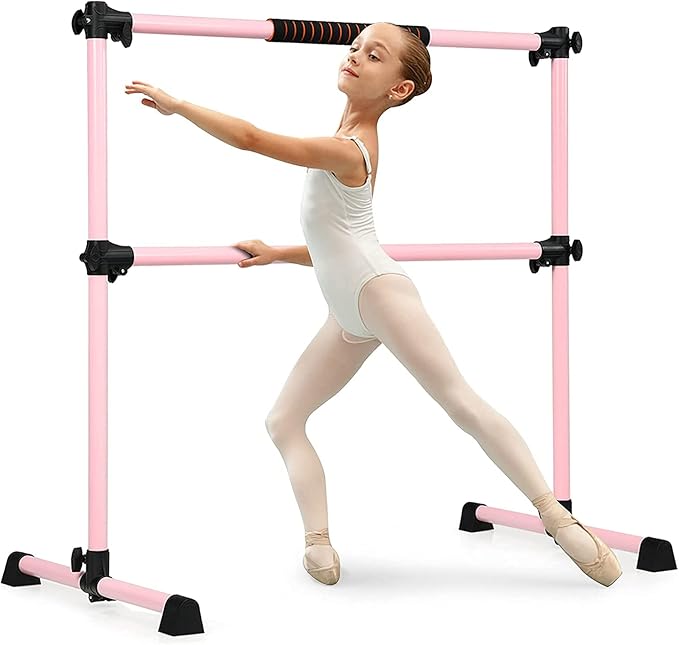 Costzon Portable Ballet Barre, 4ft Freestanding Double Ballet Bar with Adjustable Height, Fitness Dance Bar w/Foam Pads for Stretching, Home Gym Barre Exercise Equipment for Kids & Adults