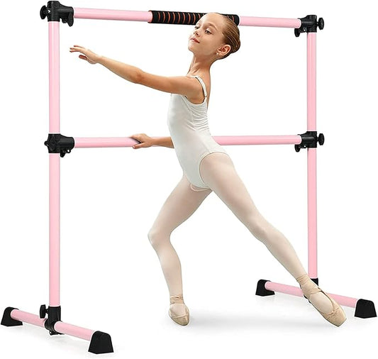 Costzon Portable Ballet Barre, 4ft Freestanding Double Ballet Bar with Adjustable Height, Fitness Dance Bar w/Foam Pads for Stretching, Home Gym Barre Exercise Equipment for Kids & Adults