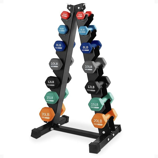 HolaHatha 2, 3, 5, 8, and 10 Pound Neoprene Dumbbell Free Hand Weight Set with Rack, Ideal for Home Exercises to Gain Tone and Definition, Pastel