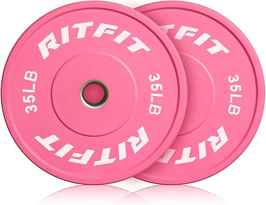 RITFIT Pink Weight Plates, 2 Inch Olympic Barbell Weight Plate, Bumper Plates With Steel Insert, Pink Weights for Gym and Home