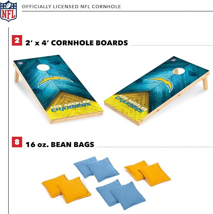 Wild Sports NFL Football 2' x 4' Regulation Size Solid Wood Cornhole Set with Direct Print HD Team Graphics Great Gift for Any Football Fan! Bean Bag Toss Family Outdoor Game