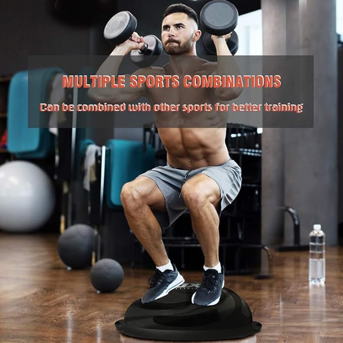 JX FITNESS 58cm Balance Half Ball Trainer, Stability Exercise Yoga Half Ball with Resistance Bands & Pump - Improve Core and Ab Strength with Full Body Home Gym Workouts Or Fitness Training