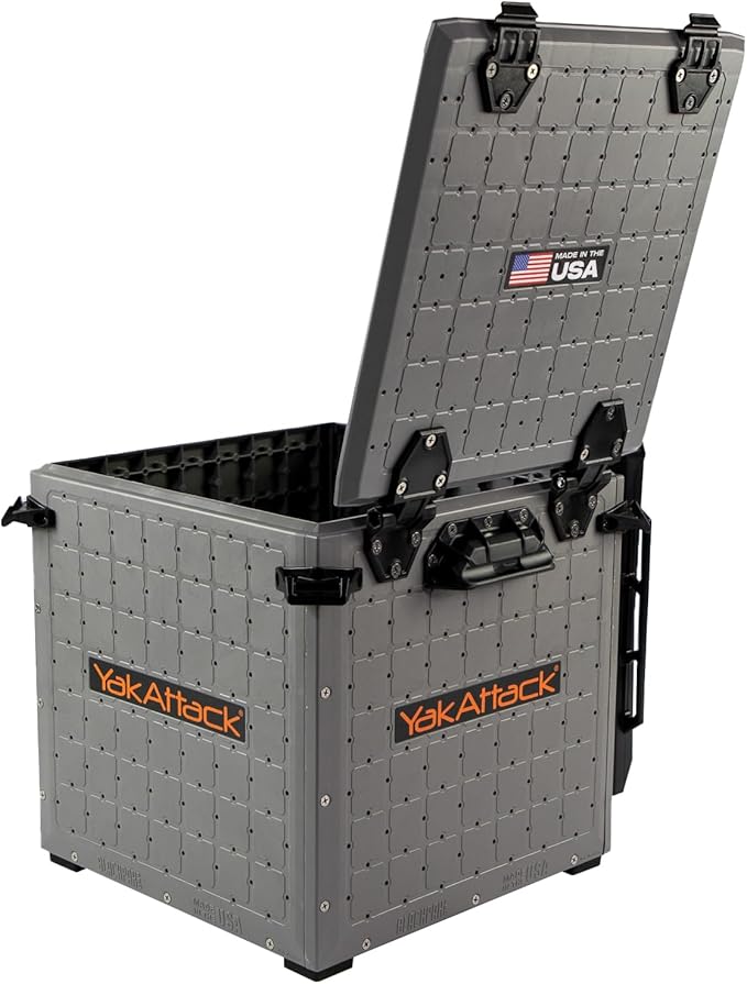 YakAttack BlackPak Pro 13" x 13" Fishing Crate with 3 Rod Holders - Battleship Grey | Compact Tackle Storage Box & Gear Organizer for Kayaks | Lightweight, Durable & Customizable Marine Accessory