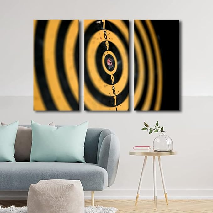 3 Panel Wall Art Yellow Retro Dart Plate Poster on Canvas Framed Art Sports Theme Paintings Home Decor Dart Plate Artwork Picture Print for Modern Home Decoration Framed Ready to Hang(28" Wx42 H)