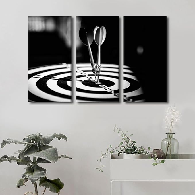 3 Panels Canvas Prints Dartboard with Darts Closeup Wall Art Modern Decor Leisure Sport Poster Inspirational Wall Art Living Room Bedroom Decoration Artwork Painting Framed Ready to Hang, 28"Wx42"H