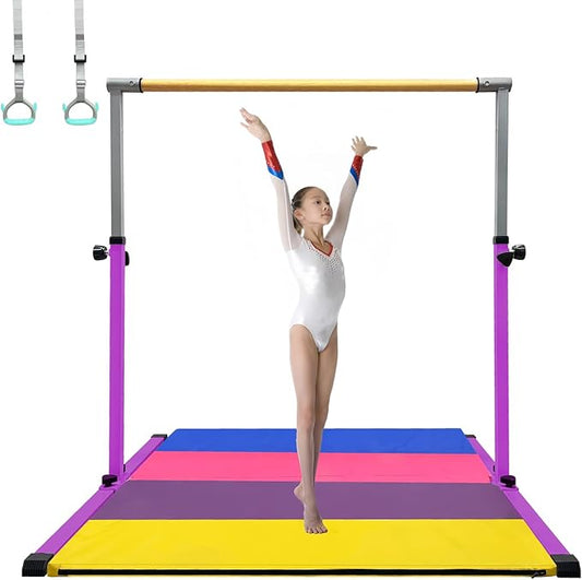 XDEMODA The Latest Model Gymnastics Bar for Kids Ages 3-15 for Home, Anti-Slip, Easy to Assemble, 35” to 55” Adjustable Height Gymnastic Horizontal Bars Equipment