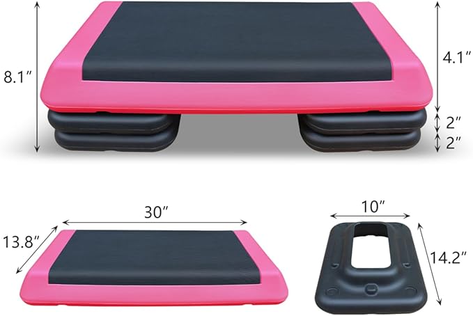 Househould Adjustable Workout Aerobic Stepper in Fitness & Exercise Step Platform Trainer Pink Black with 2 or 4 Risers