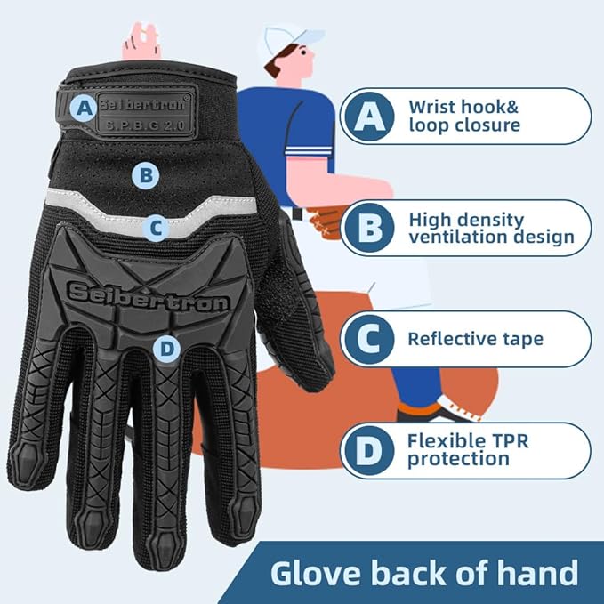 Seibertron B-A-R PRO 2.0 Signature Baseball + Softball + Teeball Batting Gloves Super Grip Finger Multiple 11 Sizes + 5 Colors Available Fit Adult Youth Kids Boys Girls Mens Women