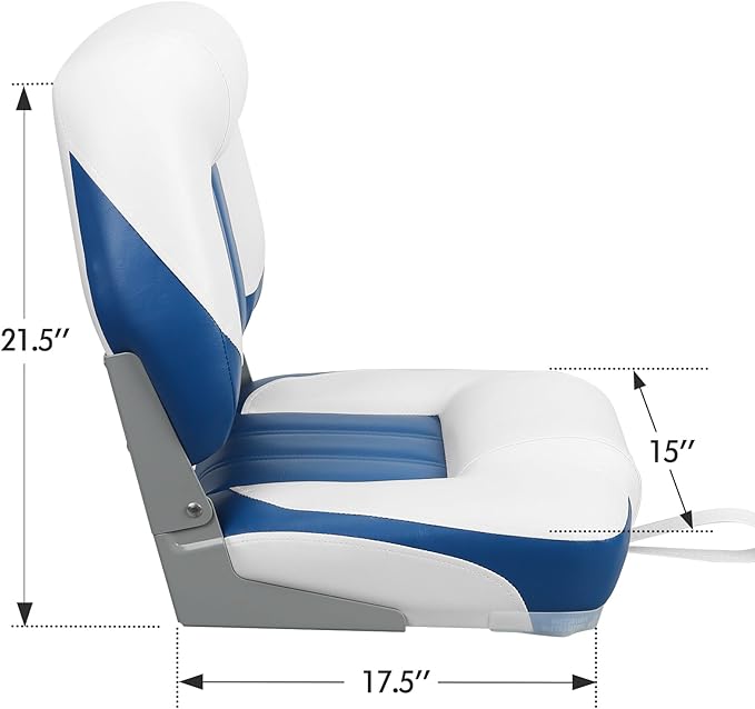 Elite Folding Boat Seat Low Back Boat Seating Fold-Down Fishing Boat Seat, 2 Pack, White/Blue