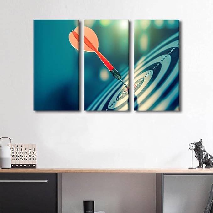 3 Pieces Wall Decor Leisure Sport Canvas Wall Art Dartboard Modern Artwork for Office Motivational Picture Print on Canvas Vintage Wall Decorations for Living Bedroom Framed Ready to Hang, 28"Wx42"H