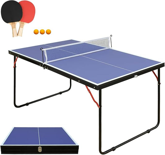 Ping Pong Table Foldable & Portable Table Tennis Table Set for Indoor & Outdoor Games with Net, 2 Paddles and 3 Balls