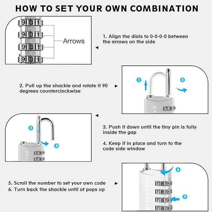 DELSWIN Small Combination Lock for Locker - 4Pack Resettable Luggage Locks for Backpack Suitcase - Gym Employee Locker Lock Combo Padlock