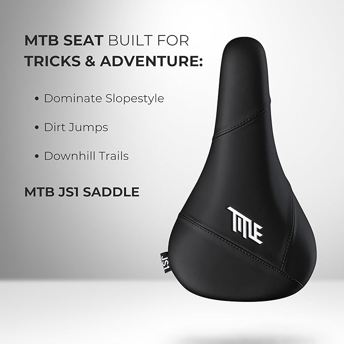 Title MTB JS1 Bike Saddle – Performance Mountain Bike Seat for Dirt Jumps, Slopestyle & Downhill – Grippy, Lightweight Saddle for Freeride, Enduro & Street – Black