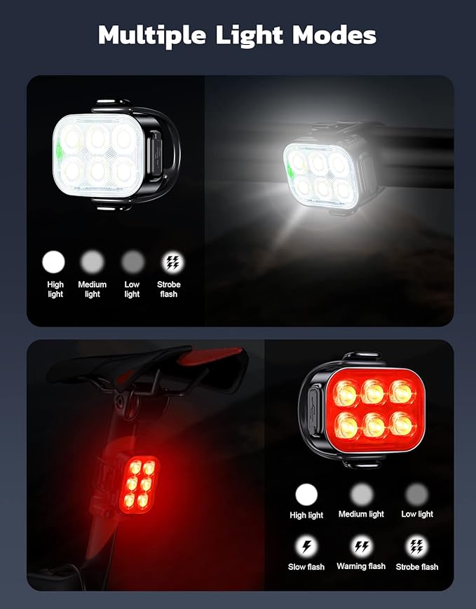 Bike Lights for Night Riding, USB Rechargeable Bike Lights Front and Back, Waterproof IP65 Bicycle Light, 4+6 Modes Bike Headlight and Tail Light Set,1.5 Hrs Fast Charging, Easy to Install