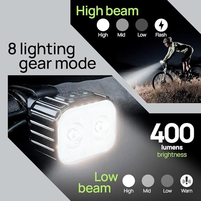 Bike Lights Kit Front and Back, USB C Rechargeable with Auto Brake Sensing, Waterproof Bicycle Headlight & Tail Light Set for Night Riding, Long Battery Life for Cycling Safety