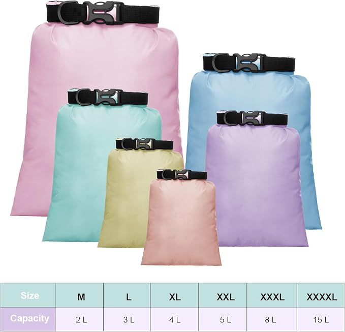 Shappy Waterproof Dry Bag Set 6 Sizes Lightweight Sacks and Long Adjustable Shoulder Strap Outdoor Water Proof Keep Gear Dry Bag Stuff Sacks for Backpacking, Boating, Hiking, Camping