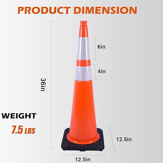 4 Pack 36" Orange Traffic Safety Cones with Weighted Black Base – Durable High-Visibility PVC Cones for Driveways, Work Zones, Parking Lots & Event Control (Orange, 36 inch -4 Pack)