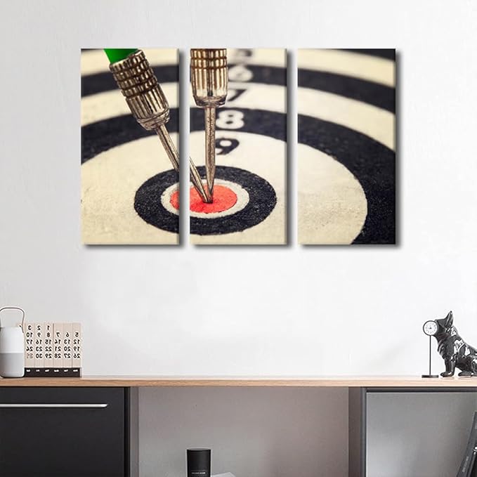 TUMOVO Black and White Wall Art Sports Theme Paintings Dart Board 3 Panels Canvas Paintings Print on Canvas Modern Wall Decor for Living Room Bedroom Bar Club Artwork Framed Ready to Hang(24" Wx36 H)