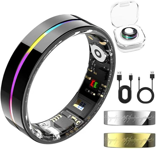 Smart Ring for Women Men,Health Fitness Tracker with Sleep/Blood Pressure/Oxygen Monitoring, Heart Rate & Activity Tracking,IP68 Waterproof, 7-Day Battery,No Subscription Fee 3-Black 9