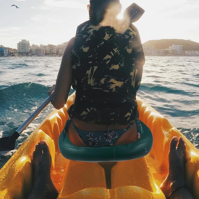 Housoutil Inflatable Boat Seat Cushion, 2PCS PVC Kayak Boat Seat Cushion for Canoeing, Camping, Foldable Design, Dark Green, 16.92 X 12.59 X 3.93 Inch