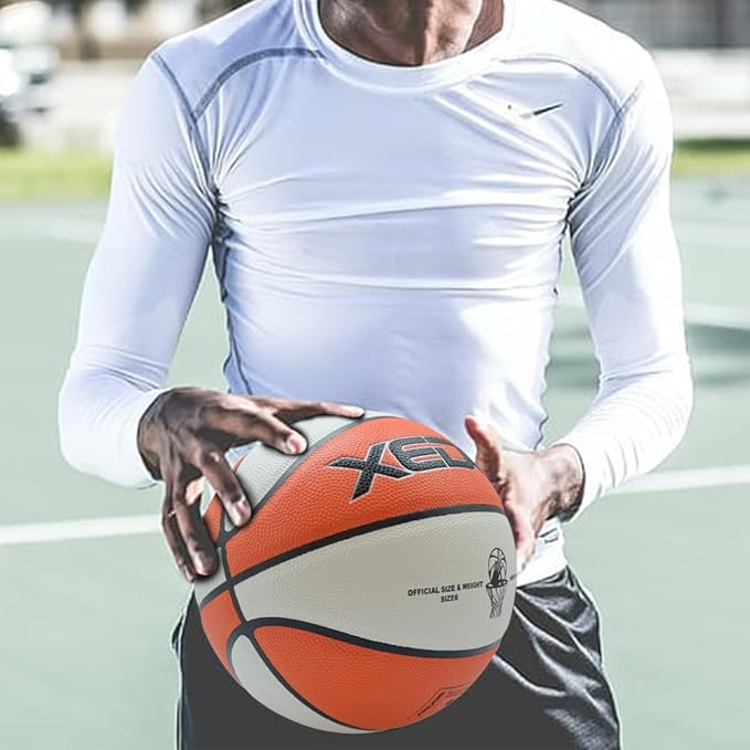 XEDGE Basketball 28.5” Size 6 Indoor Outdoor Leather Basketball Set