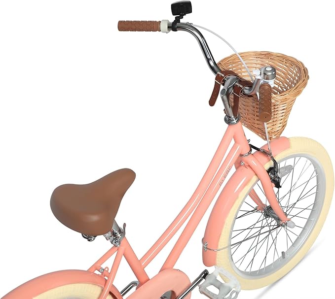 Glerc Little Molly 12-20 Inch Kids Retro Cruiser Bike for 2-13 Year Old with Wicker Basket & Training Wheels/Kickstand, Multiple Colors