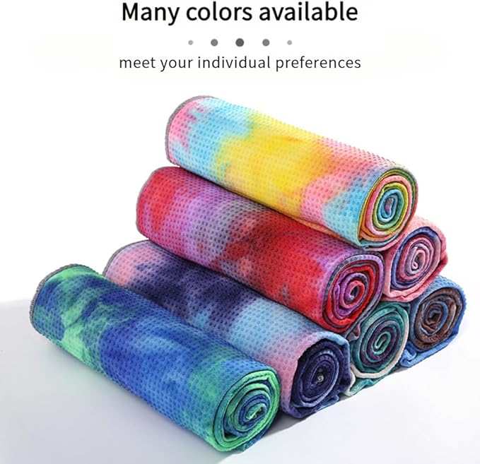 Tie-Dye Hot Yoga Towel with Non-Slip Grip Dots, Microfiber Yoga Mat Sweat Absorbent Mat Cover for Yoga, Pilates, & Workouts - 72" x 24.8", Free Carry Bag (Blue)