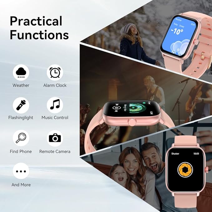 Bebinca Smart Watch for Women, 1.85" HD Fitness Tracker Compatible with iPhone & Android, 130+ Sports Modes, Heart Rate & Sleep Monitor, IP68 Waterproof Smartwatch (Pink)