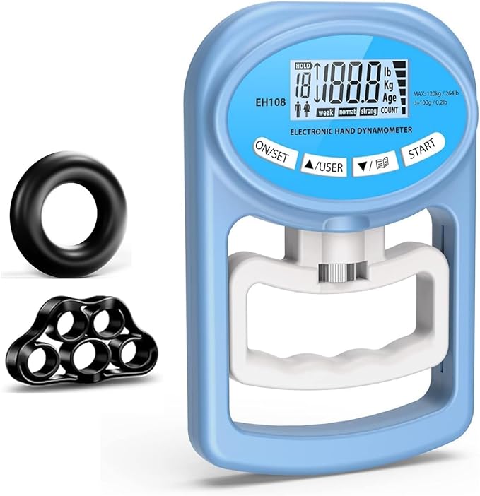 Hand Grip Strength Tester Trainer - Electronic Hand Dynamometer Forearm Grip Strengthener Exerciser Digital Training Gauge 265 Lbs 120 Kgs for Sport Home School Use